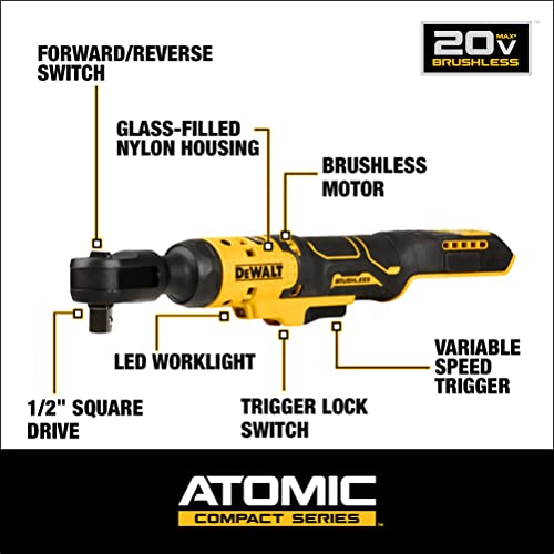 DEWALT ديوالت أتموس 20 فولت ماكس مفك لولبي بدون فرشاة، 1/2 بوصة، أداة عارية فقط (DCF512B) - Image 2