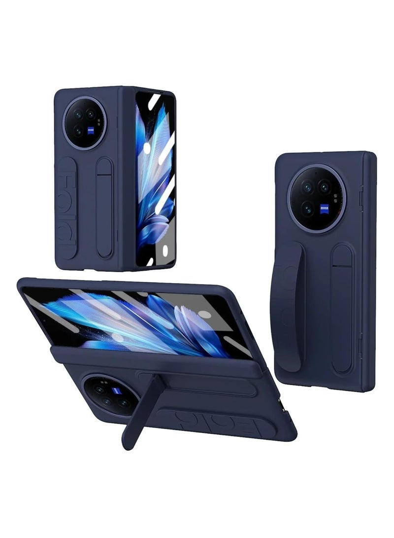 General Case Compatible with Vivo X Fold 3 Pro Case Built-in HD Screen Protector Elastic Silicone Wristband Phone Case Shockproof PC Protective Cover with Kickstand 