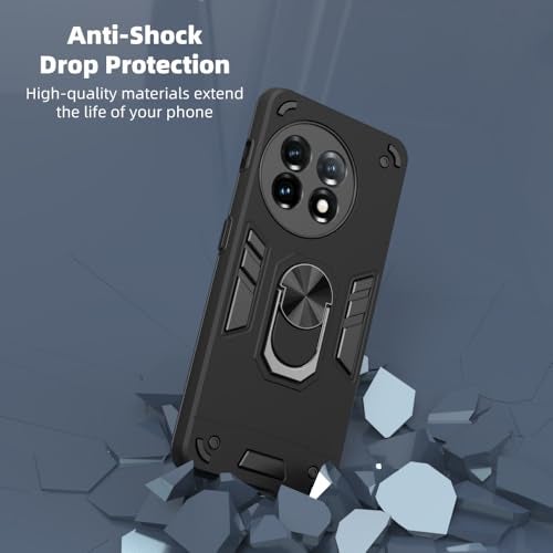 Casotec Armor OnePlus 11 5G / 11R 5G Defender Case | Rotating Ring Holder & Kickstand in-Built | Military Grade Armor | 360 Degree Protection Back Cover for OnePlus 11 5G / 11R 5G (Black) - Image 4