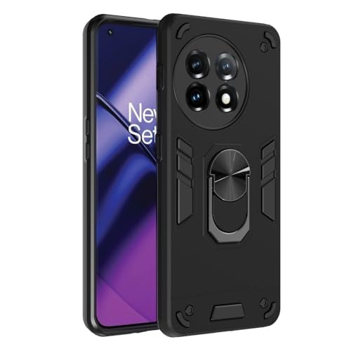 Casotec Armor OnePlus 11 5G / 11R 5G Defender Case | Rotating Ring Holder & Kickstand in-Built | Military Grade Armor | 360 Degree Protection Back Cover for OnePlus 11 5G / 11R 5G (Black) - Image 1