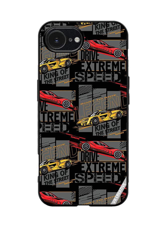 VR CREATIVE Protective Case Cover For Apple iPhone 16e Abstract Seamless Pattern With Sport Cars Design Multicolour