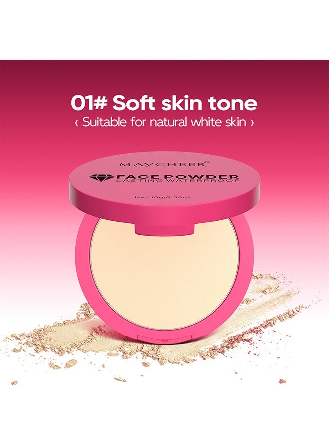 MAYCHEER Face Powder, Lasting Waterproof,  Matte concealer Setting Powder Oil Absorbing Compact for Face, Lasting Waterproof Pressed Powder Compact (01# Soft Skin Tone) - Image 2