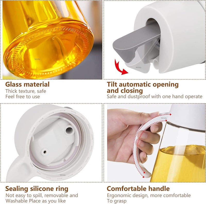 Wrixty Oil Bottle Auto Flip Olive Oil and Vinegar Dispensers Glass Oil Bottle with Non Slip Handle for Soy Sauce Olive Oil Vinegar Kitchen Cooking 650 ML White - Image 4