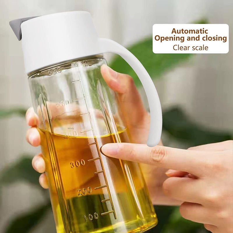 Wrixty Oil Bottle Auto Flip Olive Oil and Vinegar Dispensers Glass Oil Bottle with Non Slip Handle for Soy Sauce Olive Oil Vinegar Kitchen Cooking 650 ML White - Image 5