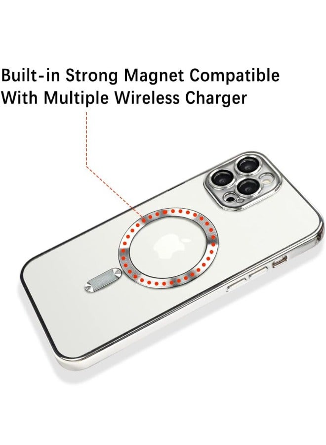 iPhone 15 Pro Max Case with Camera Lens Protector, Protective Case Compatible with Wireless Charging, Anti-Scratch Shockproof Protective Electroplated iPhone 15 Pro Max Case for Women Men - Silver  - Image 2