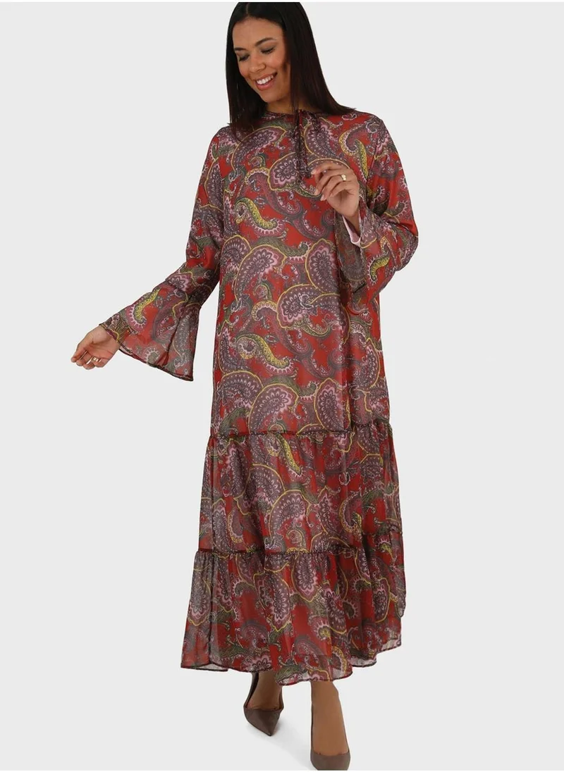 Alia by modanisa Tie-up Neck Tiered Dress