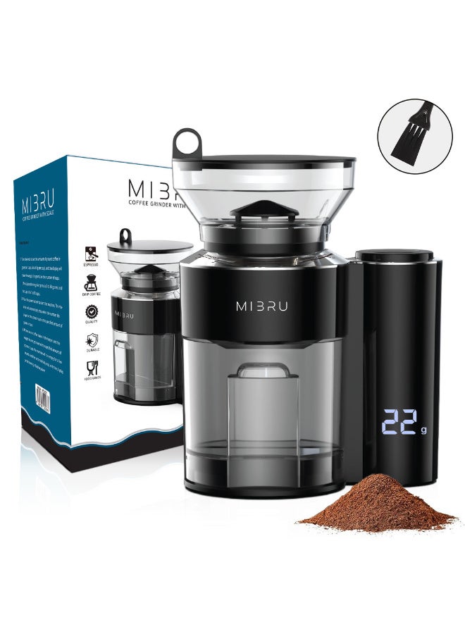 MIBRU Coffee Grinder with Digital Scale, Precision Burr Grinder for Fresh Coffee Beans, Built-in LED Display, Adjustable Grinding for Espresso, Drip & French Press, Easy to Clean, Home & Office Use - Image 1