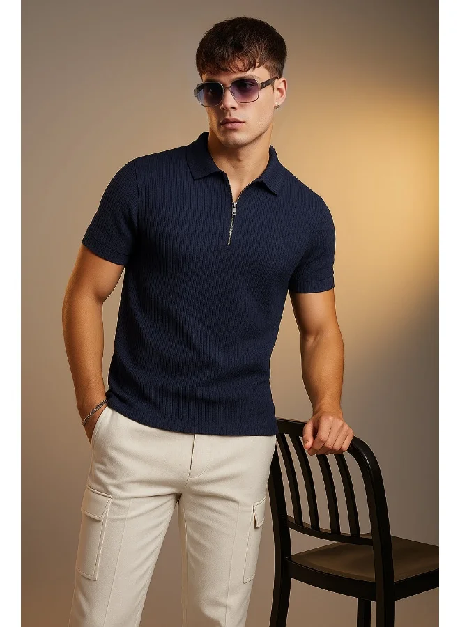 فيردو Veirdo® Poly Cotton Half Sleeves Regular Fit Plain Solid Classic Polo Colored Collar T-Shirt for Men (Polo_TEX6_NVY_M)