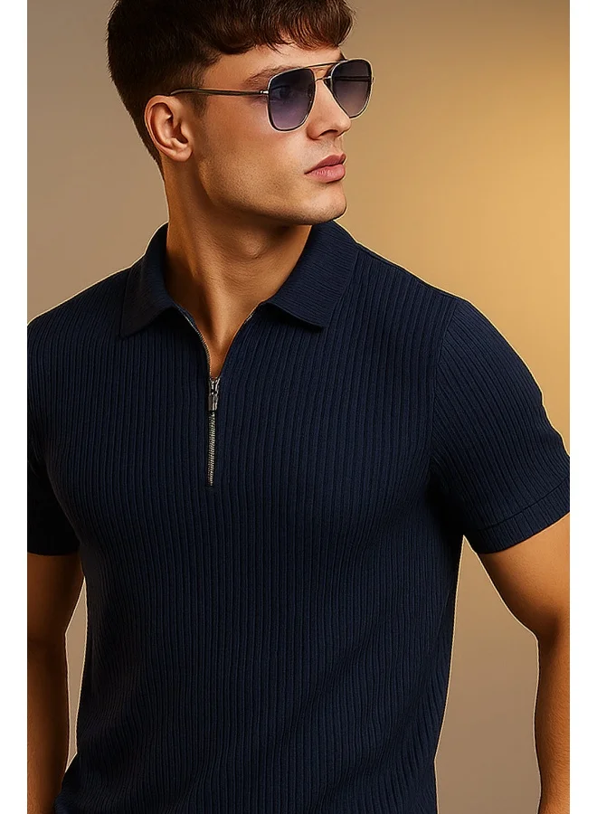 فيردو Veirdo® Poly Cotton Half Sleeves Regular Fit Plain Solid Classic Polo Colored Collar T-Shirt for Men (Polo_TEX6_NVY_M)