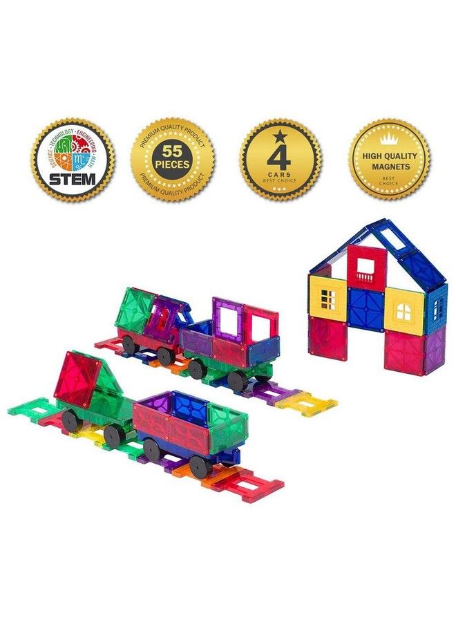 Playmags Magnetic Tiles Train Set 55 Piece Accessory Set Includes 4 Trains Super Durable Magnet Blocks Stem Development Kids Building Toys For Boys Girls & Toddlers - Image 3