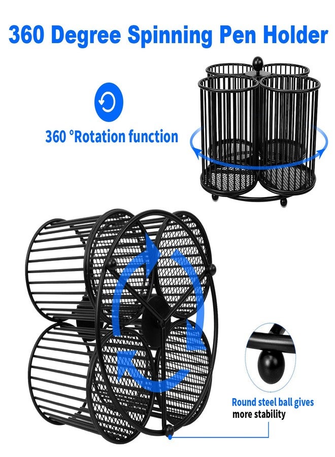 PNEUICALLY 360 Rotating Pen Holder - Large Pencil and Marker Organizer with 4 Slots - Desk Caddy Accessories for School, Office, Home (Black) - Image 3