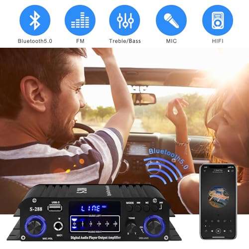 ARRAROWN Stereo Audio Amplifier for Home Speakers S-288 Bluetooth 5.0 HiFi Mini Audio Component Amplifiers Receiver 4.0CH RMS 40Wx4 Max. 600W Integrated Power Amp W/USB,FM,Adapter - Image 3
