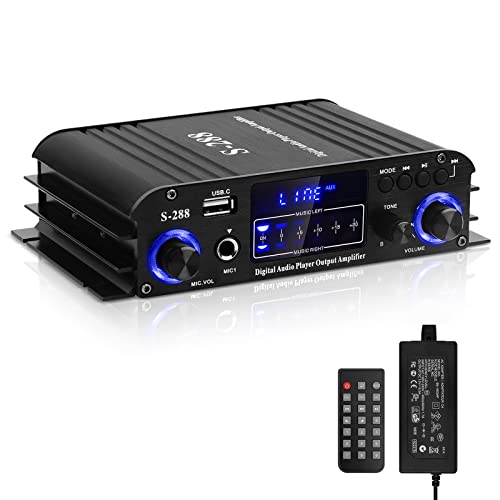ARRAROWN Stereo Audio Amplifier for Home Speakers S-288 Bluetooth 5.0 HiFi Mini Audio Component Amplifiers Receiver 4.0CH RMS 40Wx4 Max. 600W Integrated Power Amp W/USB,FM,Adapter - Image 1