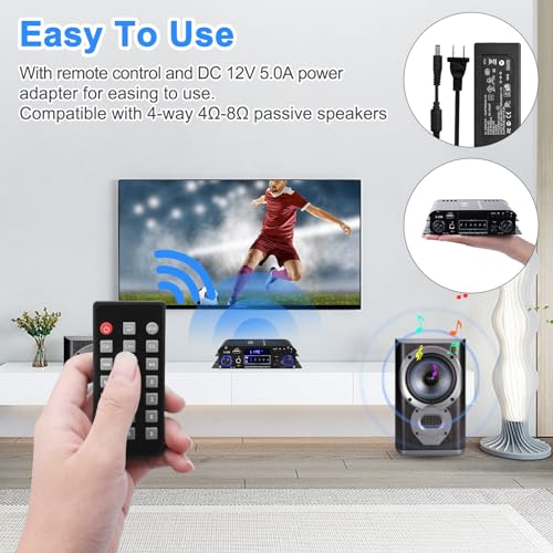 ARRAROWN Stereo Audio Amplifier for Home Speakers S-288 Bluetooth 5.0 HiFi Mini Audio Component Amplifiers Receiver 4.0CH RMS 40Wx4 Max. 600W Integrated Power Amp W/USB,FM,Adapter - Image 4