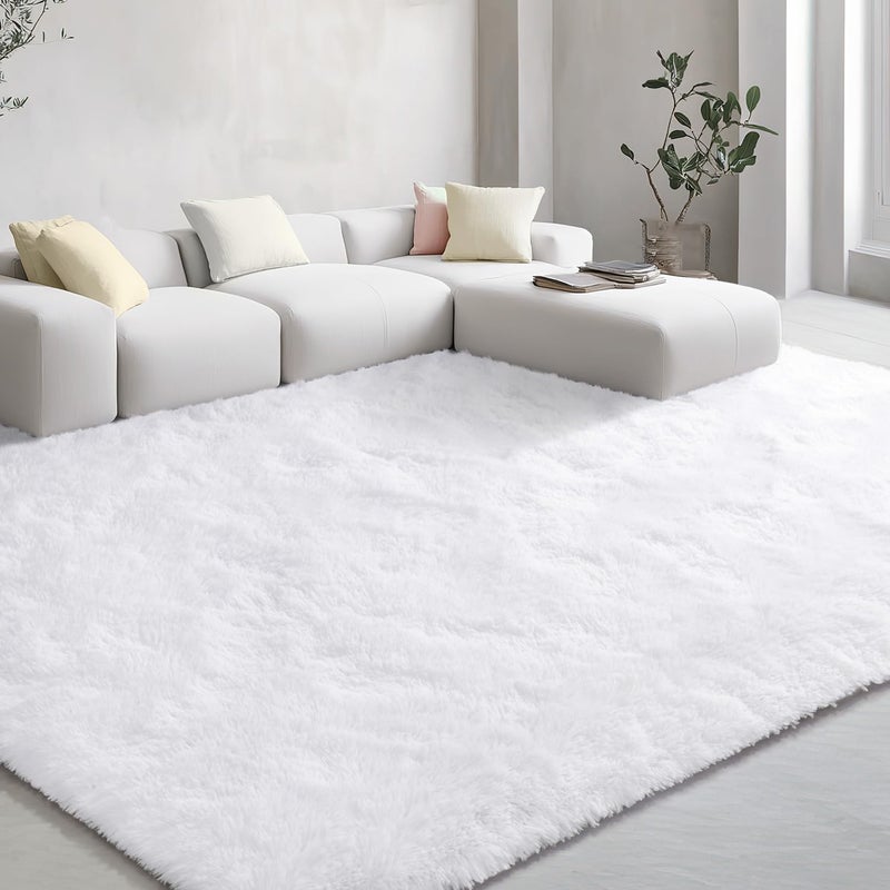 EVOIONOS White Round Rug for Bedroom 4x4 Ft Fluffy Soft Circle Area Rugs for Living Room Plush Shaggy Circular Carpet for Indoor Floor Bedside Girls Nursery MachineWashable Home Decor Aesthetic