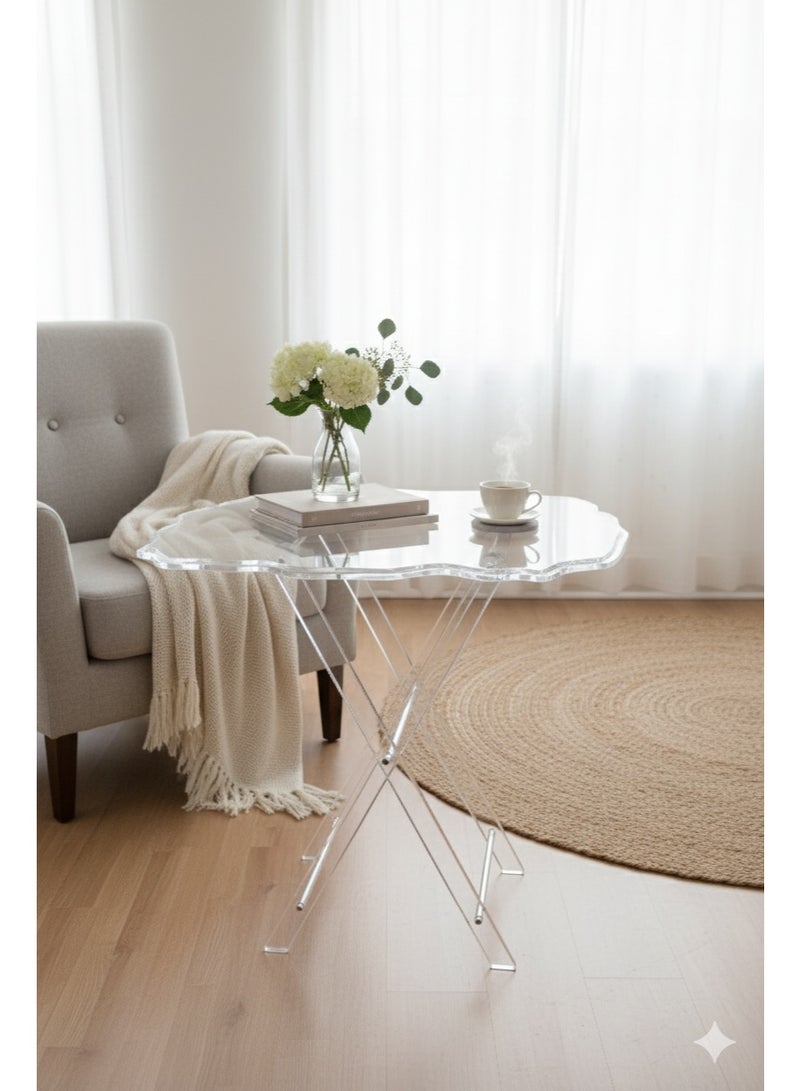 طقم طاولات أكريليك فضي وشفاف فاخر متداخلة (مكون من 4 قطع) مع حامل مدمج - Image 2