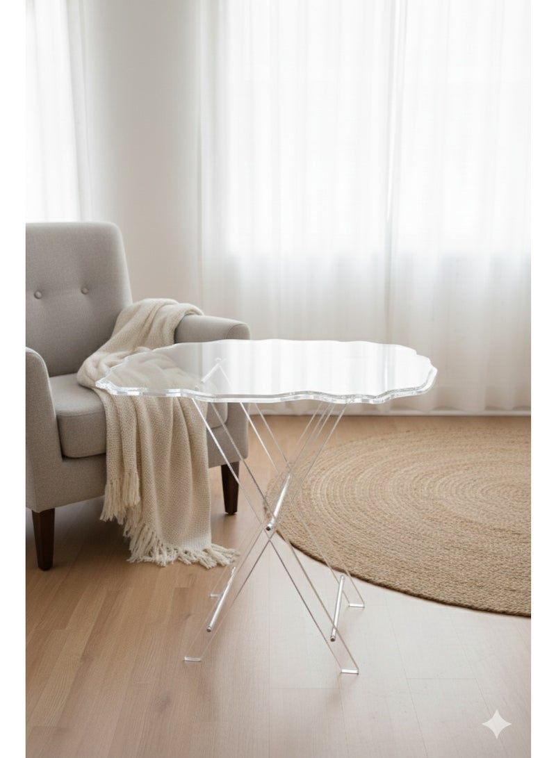 طقم طاولات أكريليك فضي وشفاف فاخر متداخلة (مكون من 4 قطع) مع حامل مدمج - Image 1