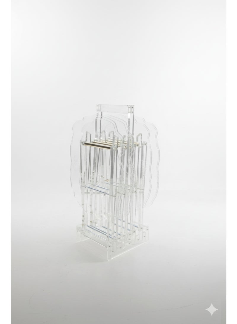 طقم طاولات أكريليك فضي وشفاف فاخر متداخلة (مكون من 4 قطع) مع حامل مدمج - Image 3