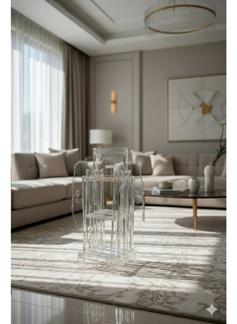 طقم طاولات أكريليك فضي وشفاف فاخر متداخلة (مكون من 4 قطع) مع حامل مدمج - Image 5