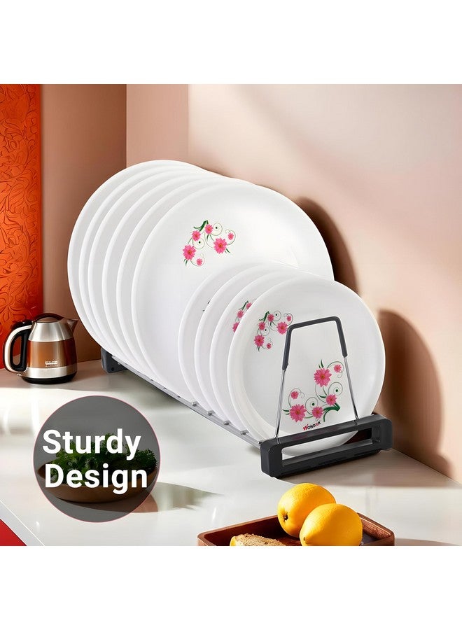 Kuber Industries Stainless Steel Plate Stand for Kitchen | 20 Inch Crockery Rack Organizer With Rubber Grip | 10 Sections - Silver & Grey - Image 4