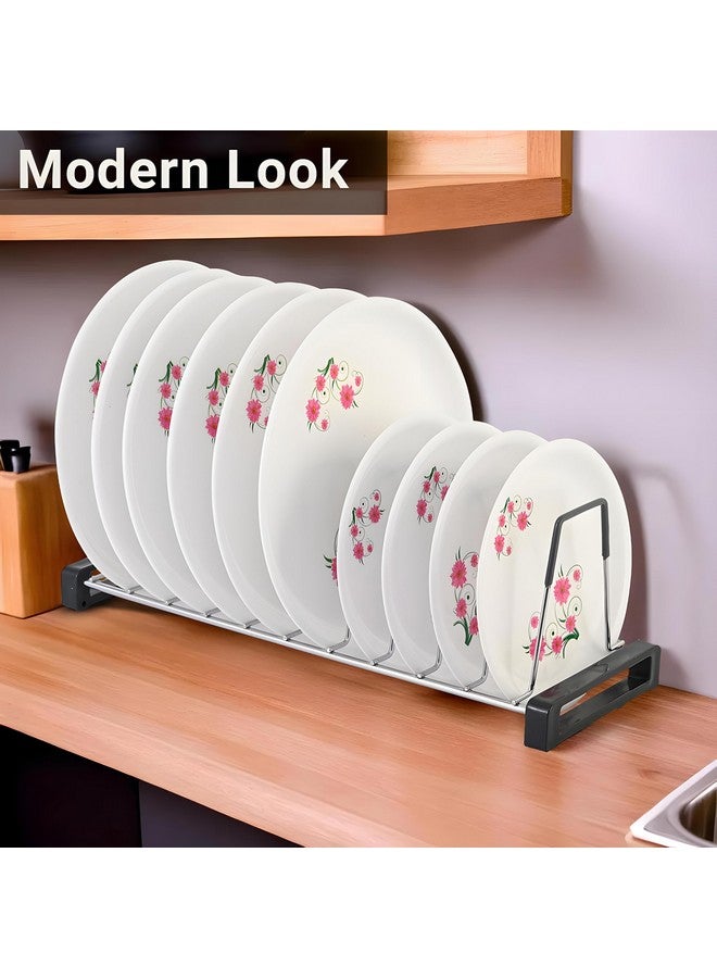 Kuber Industries Stainless Steel Plate Stand for Kitchen | 20 Inch Crockery Rack Organizer With Rubber Grip | 10 Sections - Silver & Grey - Image 2