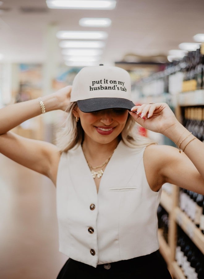 KATYDID Put It On My Husband's Tab Hat - Two Toned Vintage Hat - Stylish 5 Panel Hat for Women - Trendy Vintage Baseball Cap, Black/Tan, One size - Image 3