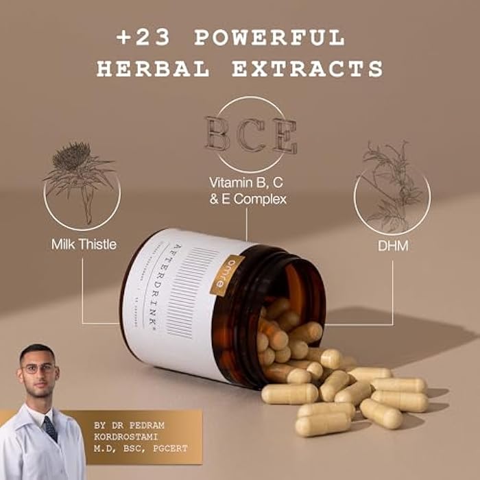 omre AfterDrink Restore Pills with Milk Thistle, DHM, Vitamin B, Ginger & Herbal Extracts - Pre & Post Drinking Supplement with Liver Support for Better Mornings - Made in USA (48 Caps) - Image 2