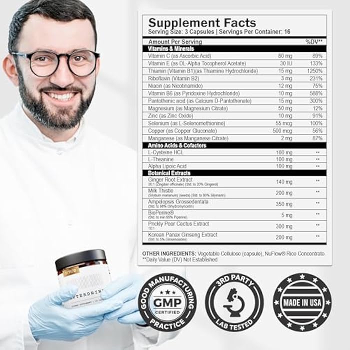 omre AfterDrink Restore Pills with Milk Thistle, DHM, Vitamin B, Ginger & Herbal Extracts - Pre & Post Drinking Supplement with Liver Support for Better Mornings - Made in USA (48 Caps) - Image 3