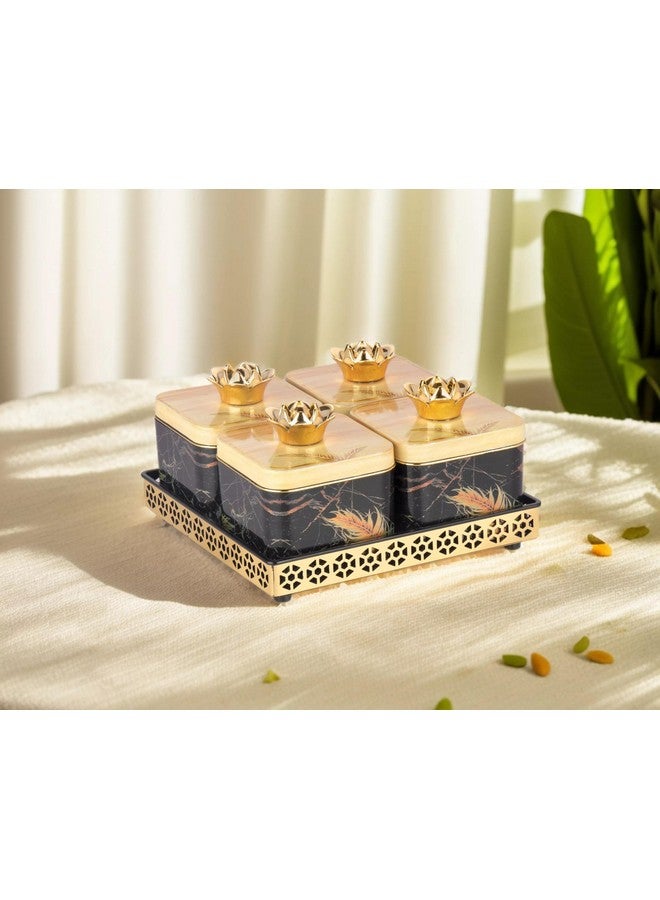 Nabhya Plastic Sparkle 4Pc Dry Fruits Storage Container Set With Airtight Lid & Serving Tray, Serving Tray For Serving Sweets, Chips, Cookies & Other Snacks (Pack Of 4) (Beige) - Image 4