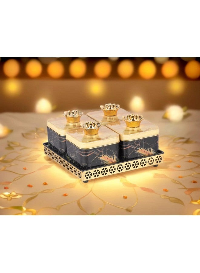 Nabhya Plastic Sparkle 4Pc Dry Fruits Storage Container Set With Airtight Lid & Serving Tray, Serving Tray For Serving Sweets, Chips, Cookies & Other Snacks (Pack Of 4) (Beige) - Image 3