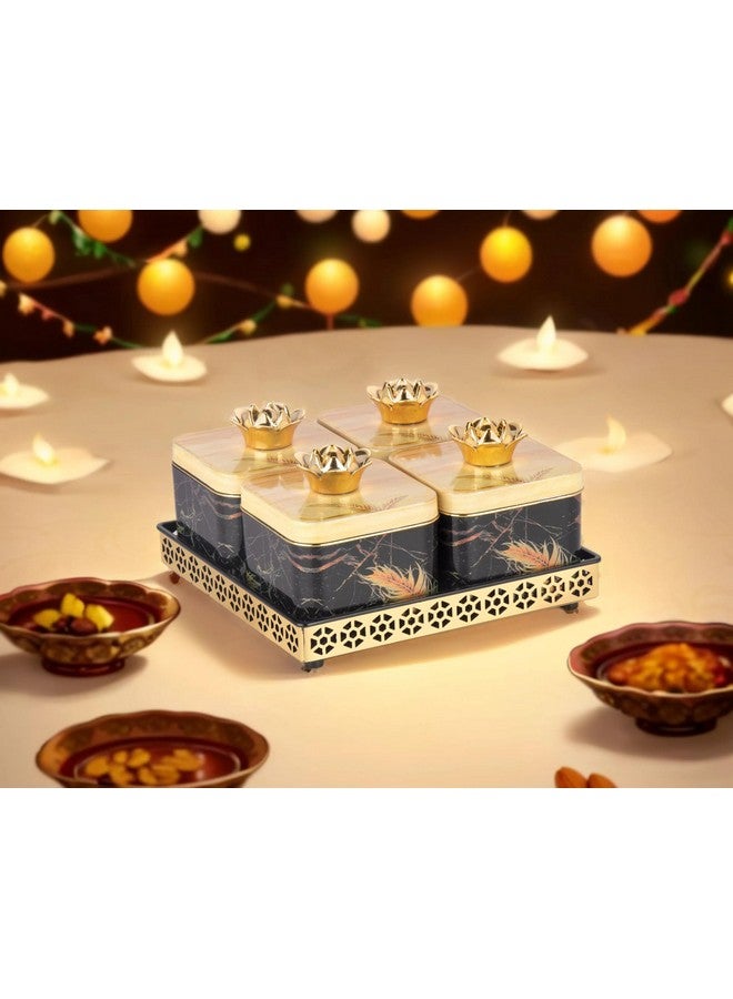 Nabhya Plastic Sparkle 4Pc Dry Fruits Storage Container Set With Airtight Lid & Serving Tray, Serving Tray For Serving Sweets, Chips, Cookies & Other Snacks (Pack Of 4) (Beige) - Image 2
