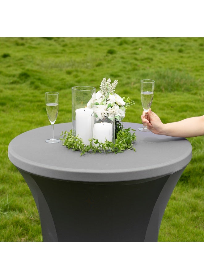 Restaurantware Table Tek 32 x 43 Inch Round Table Covers, 10 Washable Spandex Tablecloths - Wrinkle-Free, Durable, Charcoal Gray Polyester Fitted Tablecloths, For Parties, Banquets, or Weddings, - Image 5