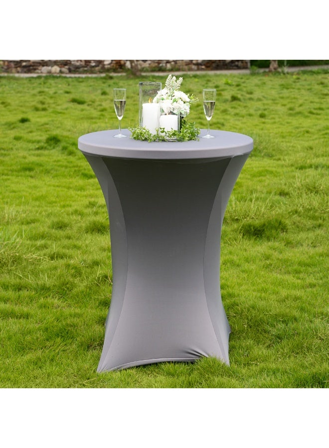 Restaurantware Table Tek 32 x 43 Inch Round Table Covers, 10 Washable Spandex Tablecloths - Wrinkle-Free, Durable, Charcoal Gray Polyester Fitted Tablecloths, For Parties, Banquets, or Weddings, - Image 3