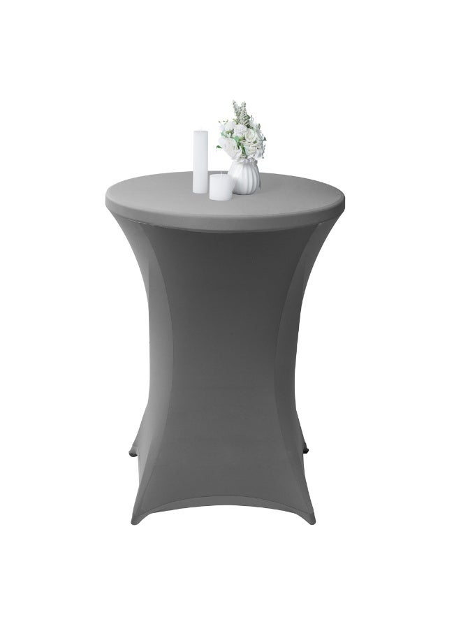 Restaurantware Table Tek 32 x 43 Inch Round Table Covers, 10 Washable Spandex Tablecloths - Wrinkle-Free, Durable, Charcoal Gray Polyester Fitted Tablecloths, For Parties, Banquets, or Weddings, - Image 2