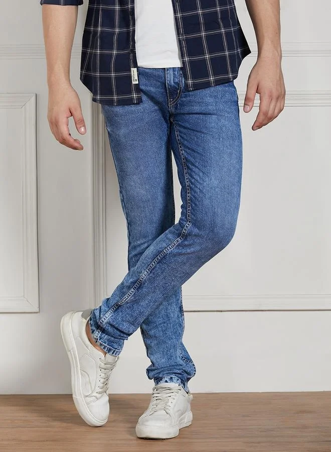 Dennis Lingo Men’s Mid Blue Slim Fit Stretch Jeans