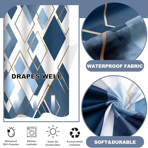 TWLSNCD No Hook Shower Curtain with Snap in Liner Set, Blue Modern Geometric Shower Curtains for Bathroom, Hotel Fabric Bath Curtain with Mesh Top Window, Waterproof & Quick Dry, Navy 71" x 74" - Image 3