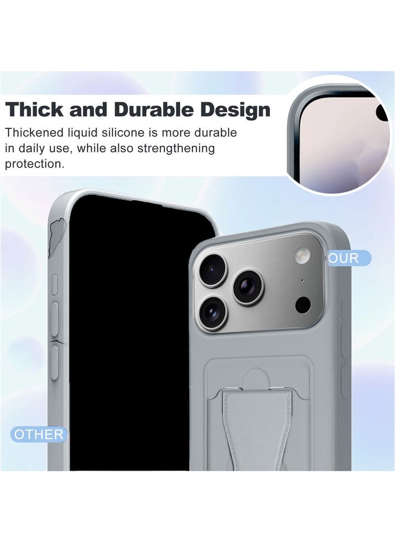 MUDISO iPhone 17 Pro 5G 2025 Silicone TPU Card Holder with Hand Grip Case | Slim Shockproof Wallet Cover with Kickstand Grip Strap & Protective Back Pocket (MCHPSN) – Grey - Image 2