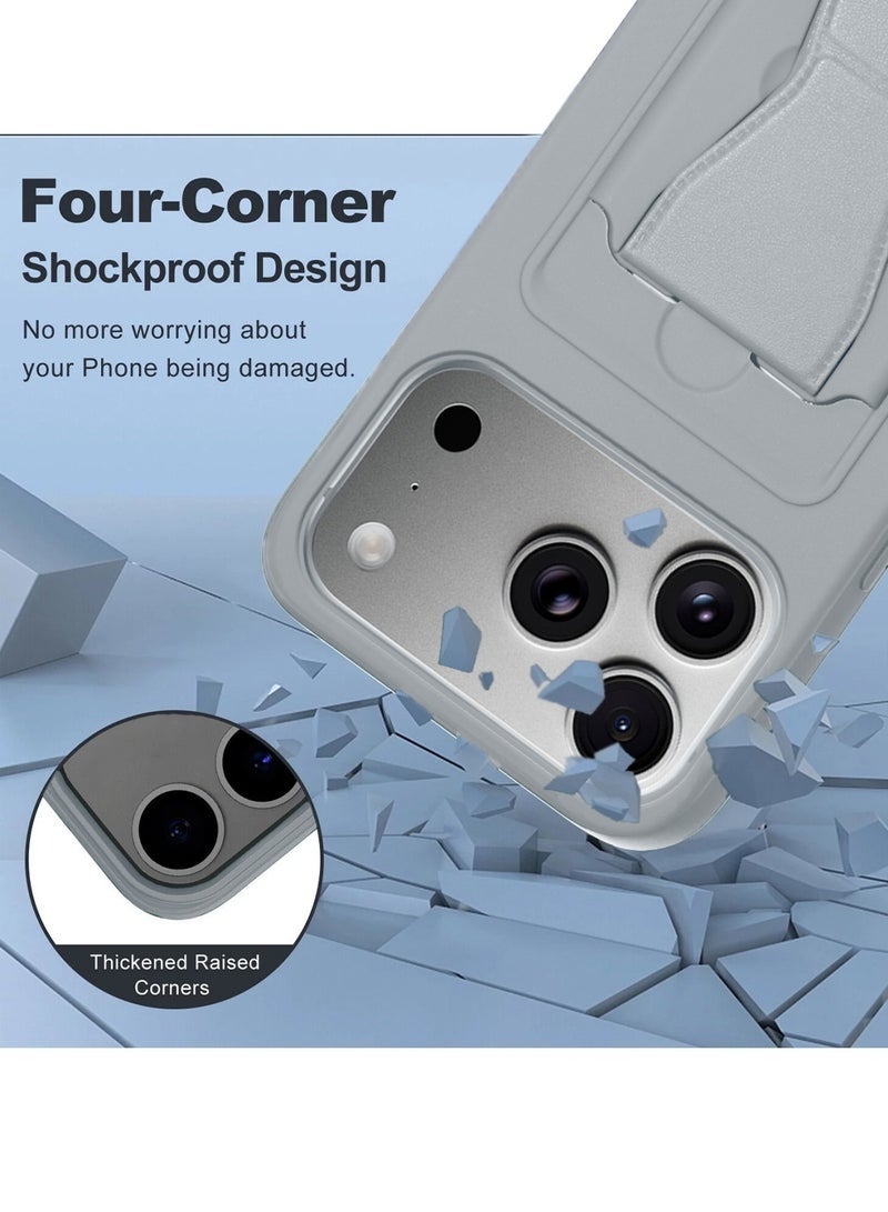 MUDISO iPhone 17 Pro 5G 2025 Silicone TPU Card Holder with Hand Grip Case | Slim Shockproof Wallet Cover with Kickstand Grip Strap & Protective Back Pocket (MCHPSN) – Grey - Image 3