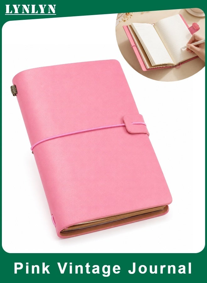 LYNLYN Pink Vintage Journal, Portable Faux Leather Notebook with Elastic Wrap Closure, 100 GSM Lined and Kraft Paper, Card Pockets for Travel and Daily Notes (12*20 CM) - Image 1