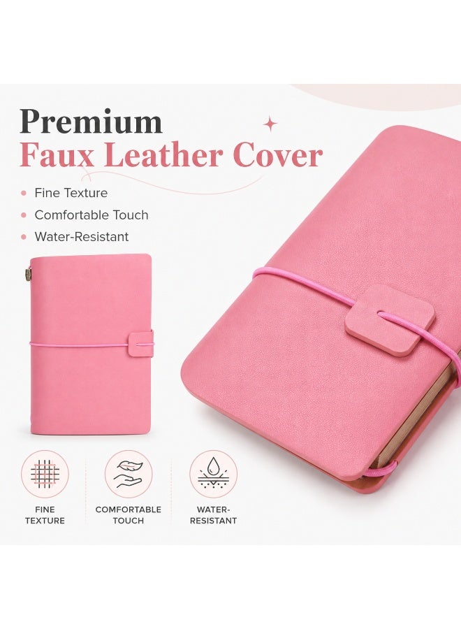 LYNLYN Pink Vintage Journal, Portable Faux Leather Notebook with Elastic Wrap Closure, 100 GSM Lined and Kraft Paper, Card Pockets for Travel and Daily Notes (12*20 CM) - Image 2