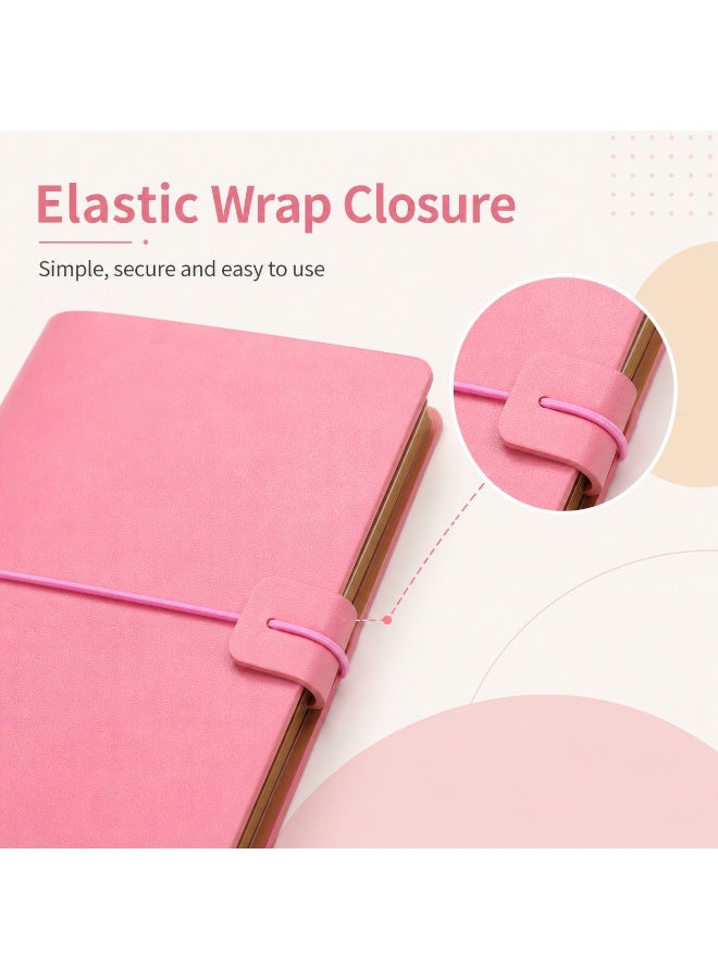 LYNLYN Pink Vintage Journal, Portable Faux Leather Notebook with Elastic Wrap Closure, 100 GSM Lined and Kraft Paper, Card Pockets for Travel and Daily Notes (12*20 CM) - Image 3