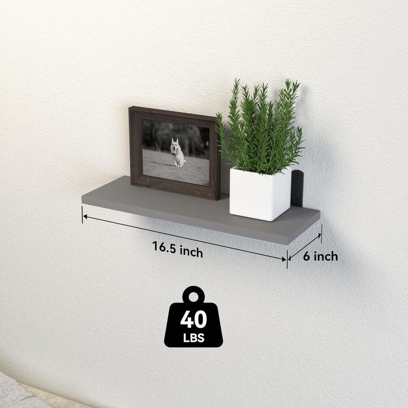DOLLFIO Floating Shelves, 3 Sets Wall Shelves, Wooden Floating Shelves for Wall Décor, Wall Mounted Floating Bathroom Shelf for Storage, Floating Book Shelf for Wall, Bedroom, Living Room – Grey - Image 3