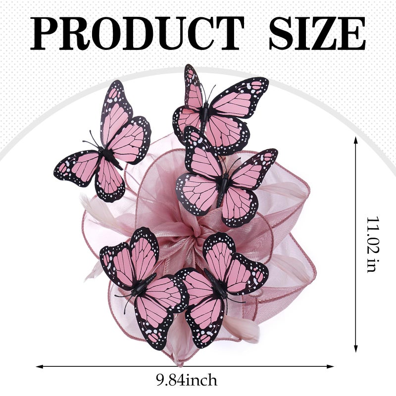 Zinniday Pink Butterfly Fascinators Hat - Pink 2026 Derby Hats for Women Lady High Tea Party Attire Dress Up, 1920s 50s Monarch Butterfly Organza Cocktail Victoria Fascinator with Hair Clip - Image 2