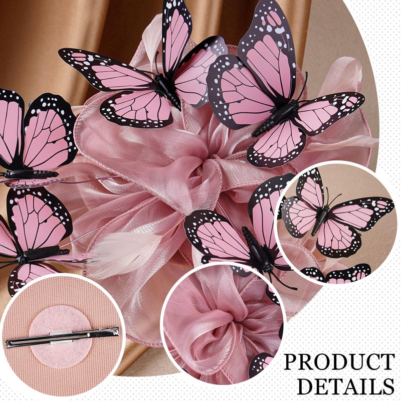 Zinniday Pink Butterfly Fascinators Hat - Pink 2026 Derby Hats for Women Lady High Tea Party Attire Dress Up, 1920s 50s Monarch Butterfly Organza Cocktail Victoria Fascinator with Hair Clip - Image 5