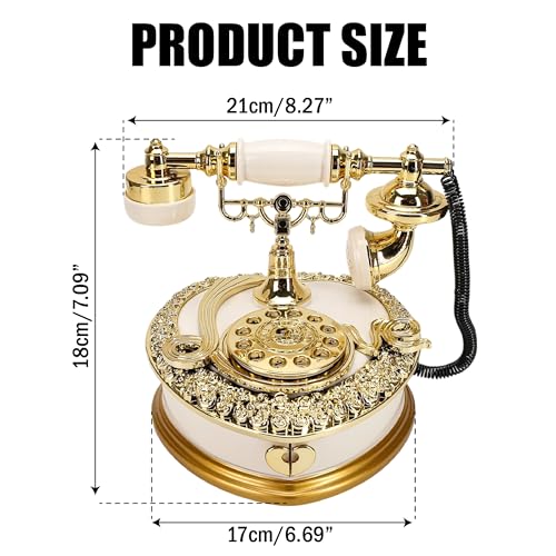 BuleVina Big Vintage Telephone Jewelry Box 7x8" with Drawer - Heart Shaped Trinket Music Boxes with Retro Dial, Victorian Storage, Cute Antique Gifts for Women, Unique Style Home Decoration, Shelf Decor - Image 2