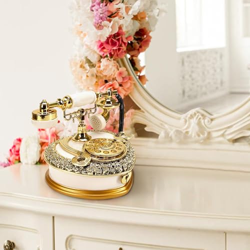 BuleVina Big Vintage Telephone Jewelry Box 7x8" with Drawer - Heart Shaped Trinket Music Boxes with Retro Dial, Victorian Storage, Cute Antique Gifts for Women, Unique Style Home Decoration, Shelf Decor - Image 5