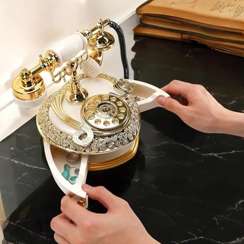 BuleVina Big Vintage Telephone Jewelry Box 7x8" with Drawer - Heart Shaped Trinket Music Boxes with Retro Dial, Victorian Storage, Cute Antique Gifts for Women, Unique Style Home Decoration, Shelf Decor - Image 4