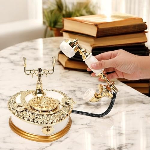 BuleVina Big Vintage Telephone Jewelry Box 7x8" with Drawer - Heart Shaped Trinket Music Boxes with Retro Dial, Victorian Storage, Cute Antique Gifts for Women, Unique Style Home Decoration, Shelf Decor - Image 3