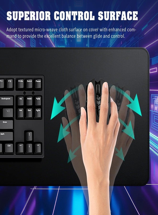 CINDALOG Large Mouse Pad with Stitched Edges, Desk Pad Mat with Durable Non-Slip Rubber Base for Gamer Desktop Office Home Black 31.5x11.8in - Image 4