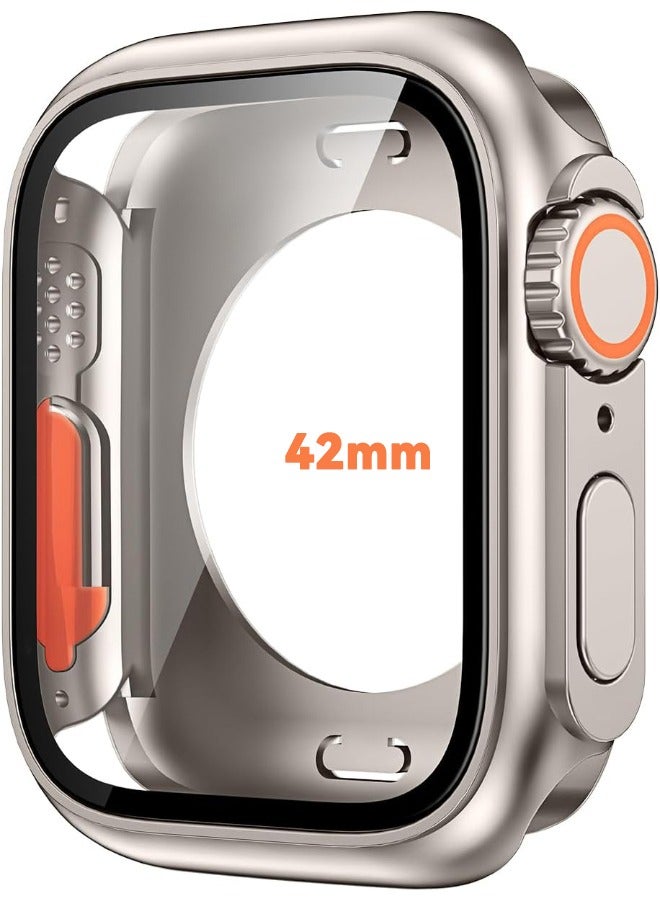 Compatible with Apple Watch Series 10 (2024) 42mm Hard Case with Tempered Glass Screen Protector, [Looks Like iWatch Ultra] Unique Design Hard PC Waterproof Case Cover, Bumper Full Coverage Accessories for iWatch 10 42mm, Titanium  - Image 1